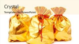  Presentation with good - Presentation theme having money bags - golden sacks full of something background and a yellow colored foreground