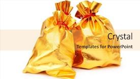  Presentation with golden 50th class reunion - PPT theme with golden sacks full of something background and a yellow colored foreground