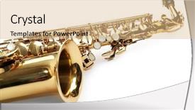  Presentation with green gold and white - PPT theme having golden saxophone isolated on white background and a coral colored foreground
