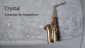  Presentation with gray - Beautiful presentation theme featuring golden saxophone on gray wall backdrop and a light gray colored foreground