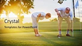  Presentation with active exercise elderly - Presentation having golden sixties - active senior lifestyle elderly couple background and a yellow colored foreground