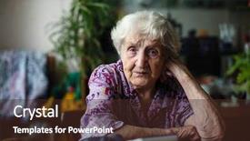  Presentation with elderly - Beautiful presentation theme featuring golden sixties - elderly woman portrait sitting backdrop and a tawny brown colored foreground