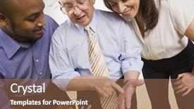  Presentation with working together - Cool new PPT theme with golden sixties - group of business people are backdrop and a coral colored foreground