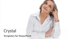  Presentation with isolated paw prints over white - Colorful slide deck enhanced with golden sixties - portrait of senior woman isolated backdrop and a white colored foreground