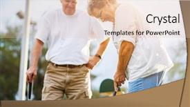  Presentation with mini golf - Slides consisting of golden sixties - retired lifestyle of senior couple background and a lemonade colored foreground