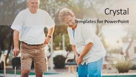  Presentation with mini golf - Presentation with golden sixties - retired married elderly couple playing background and a mint green colored foreground