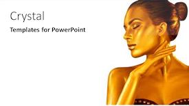  Presentation with jewelry gold - Slide deck featuring golden-skin-woman-portrait-closeup background and a white colored foreground