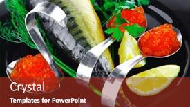  Presentation with caviar - Slides having golden smoked herring and fresh red caviar background and a tawny brown colored foreground