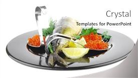  Presentation with caviar - PPT theme enhanced with golden smoked herring and fresh red caviar background and a white colored foreground