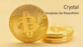  Presentation with golden yellow - Slides having golden stack of bitcoin coins background and a yellow colored foreground