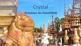  Presentation with myanmar bagan - Colorful PPT theme enhanced with golden-statue-of-lion-guardian backdrop and a light blue colored foreground