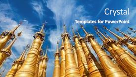  Presentation with golden - PPT layouts having golden-stupas-in-shwe-indein background and a teal colored foreground
