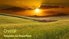  Presentation with rolling hills - Colorful PPT theme enhanced with golden-sunset-on-rolling-hills backdrop and a tawny brown colored foreground