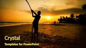  Presentation with tropical beach sunset - Slide deck enhanced with golden team - boy playing cricket at sunset background and a wine colored foreground