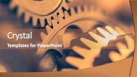  Presentation with gear wheels - PPT layouts having golden team - industrial gear wheels close-up view background and a coral colored foreground