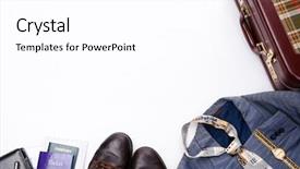  Presentation with business travel - Presentation design having golden ticket - business travel item framing white background and a white colored foreground