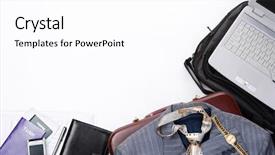  Presentation with business travel - PPT theme with golden ticket - one day business travel items background and a white colored foreground