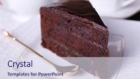  Presentation with white plate - Audience pleasing presentation design consisting of golden triangle - piece of chocolate cake backdrop and a sky blue colored foreground