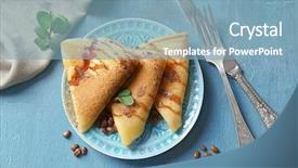  Presentation with chocolate nuts - Presentation theme consisting of golden triangle - tasty pancakes with chocolate syrup background and a light blue colored foreground