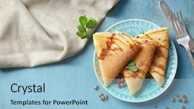  Presentation with chocolate nuts - Amazing slide set having golden triangle - tasty pancakes with chocolate syrup backdrop and a light blue colored foreground