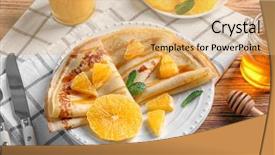  Presentation with triangle - PPT layouts consisting of golden triangle - tasty pancakes with orange slices background and a coral colored foreground