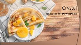  Presentation with triangle - PPT layouts enhanced with golden triangle - tasty pancakes with orange slices background and a coral colored foreground