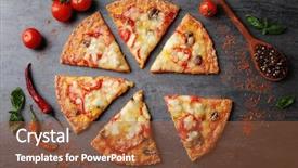  Presentation with pizza - Presentation design consisting of golden triangle - tasty pizza slices on table background and a tawny brown colored foreground