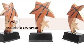  Presentation with star award - Presentation theme having golden trophy - star award isolated background and a coral colored foreground
