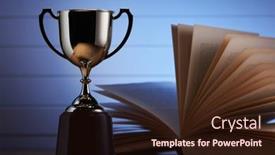  Presentation with open book page - Audience pleasing presentation theme consisting of golden-trophy-and-open-page backdrop and a  colored foreground