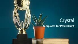  Presentation with golden trophy cup - Presentation design consisting of golden-trophy-cup-and-medal background and a ocean colored foreground