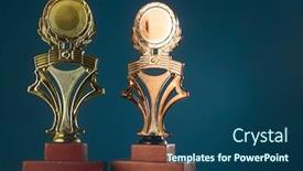  Presentation with golden trophy cup - Beautiful PPT theme featuring golden-trophy-cup-and-medal backdrop and a ocean colored foreground