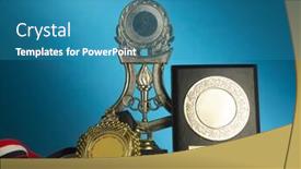  Presentation with golden trophy cup - Slide set with golden-trophy-cup-and-medal background and a teal colored foreground