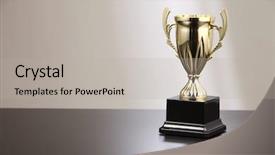  Presentation with trophy - PPT theme having golden trophy on the black background and a light gray colored foreground