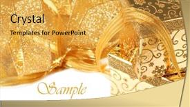  Presentation with white gold wedding - PPT layouts consisting of golden wedding - shiny gold gift boxes background and a yellow colored foreground