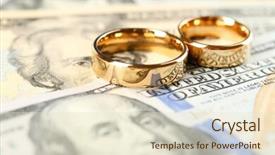  Presentation with wedding rings - Presentation with golden wedding rings on banknotes background and a  colored foreground