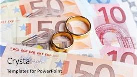  Presentation with golden wedding - Beautiful PPT layouts featuring golden wedding rings on euro banknotes background marriage of convenience backdrop and a lemonade colored foreground