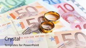  Presentation with golden wedding - Slide deck having golden wedding rings on euro background and a lemonade colored foreground