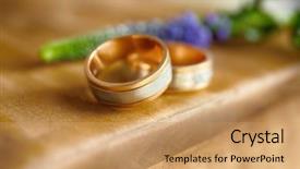  Presentation with golden wedding - Slides having golden wedding rings on wooden background and a coral colored foreground