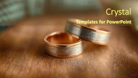  Presentation with golden wedding - Cool new presentation theme with golden wedding rings on wooden background backdrop and a tawny brown colored foreground