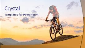  Presentation with cyclist mountains - Audience pleasing slide deck consisting of golden wheels - cyclist in red t-shirt riding backdrop and a sky blue colored foreground