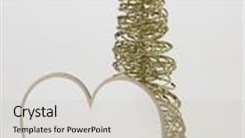  Presentation with heart shape tree - Amazing slide set having golden wired christmas tree with blank heart shape card board backdrop and a light gray colored foreground