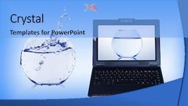  Presentation with goldfish - Beautiful PPT theme featuring goldfish and laptop collage backdrop and a light blue colored foreground