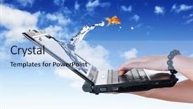  Presentation with information technology - Theme enhanced with goldfish and laptop collage background and a light blue colored foreground