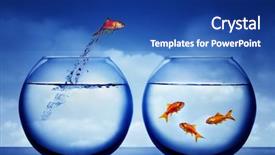  Presentation with goldfish jumping out - PPT layouts featuring goldfish jumping background and a ocean colored foreground