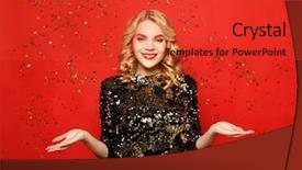  Presentation with confetti - Audience pleasing slide set consisting of beautiful girl wearing evening dress backdrop and a red colored foreground