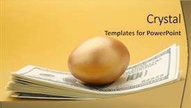  Presentation with egg - Beautiful presentation theme featuring goled egg on a pile backdrop and a yellow colored foreground