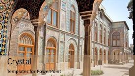  Presentation with iran - PPT theme with golestan palace tehran iran background and a coral colored foreground