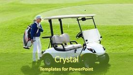  Presentation with gold man smile - Slides consisting of golf bag standing by car background and a tawny brown colored foreground