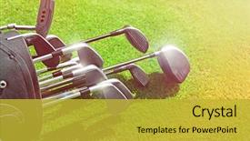  Presentation with red gold green field - Cool new presentation theme with golf bag with clubs backdrop and a yellow colored foreground