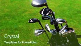  Presentation with red gold green field - Amazing presentation theme having golf bag with clubs backdrop and a tawny brown colored foreground